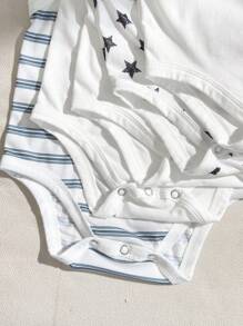 SHEIN 5件套新生男婴休闲百搭针织柔软圆点条纹背心式服装