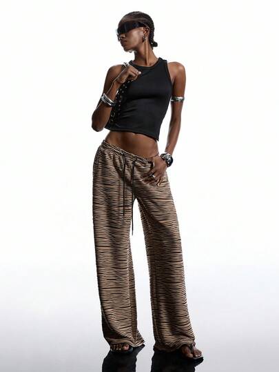 LYSMO 2025fall New Style Women Clothes Casual Contrast Color Textured Fabric Straight Leg Pants/Vacation/Winter For Women/Back To School/School Clothes/Back To Schools Women/Halloween Costumes/Business Casuals Women/Gothic Pants/Basic/Korean Style/Low Rise/Animal Print/Tracksuit/Women's Casual Loose Trousers