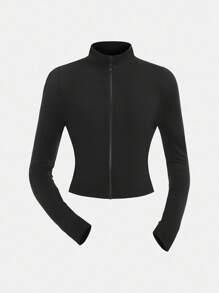 SHEIN Mädchen Tween-Outfit mit schwarzer Strickjacke mit Reißverschluss, Top und Leggings, 3 Stücke Sportset, geeignet für Lässig-Alltag, Yoga und Sport - Schwarz - Übersicht 4