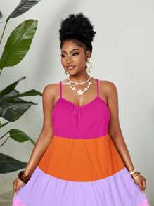 Maweii Plus Size Fashionable Colorful Sleeveless Layered Dress, New Arrival 2025 - Multicolor - View 6