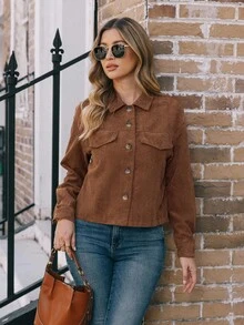 EMERY ROSE Cazadora unicolor con botón delantero con diseño con bolsillo - Marrón - Ver 5