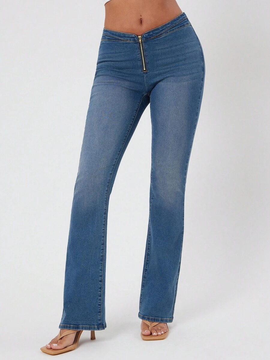 NYA SZN Quần jeans ống rộng cạp thấp, khóa kéo phía trước, phong cách Y2K, mùa hè, kiểu miền Tây, cao bồi, lễ hội âm nhạc, thanh lịch, kỳ nghỉ, nghỉ xuân, ăn trưa, co giãn, câu lạc bộ, thường ngày, màu xanh nhạt, phong cách nổi bật, lễ hội hóa trang. - Rửa tối - Xem 1