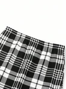 Ellevyn 2 件女士优雅格子印花长袖双排扣夹克和中长裙套装，秋季女装校服教师服办公室服装 - 黑與白 - 查看 6