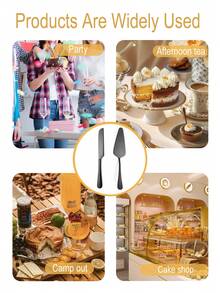 1 套不锈钢蛋糕刀披萨铲水果甜点抹刀套装返校婚礼派对服务器、面包刀、披萨铲 - 黑色 - 查看 9