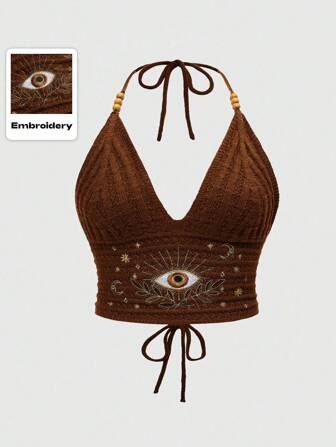 Pull tricoté pour femmes grande taille de style hippie vacances avec broderie lune et étoile bleu-vert