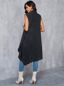 SHEIN Clasi Women's Elegant Asymmetrical Hem Sleeveless Cashmere Cardigan In Fall/Winter - Black - View 2