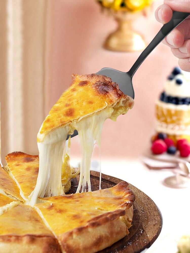 1 套不锈钢蛋糕刀披萨铲水果甜点抹刀套装返校婚礼派对服务器、面包刀、披萨铲 - 黑色 - 查看 7