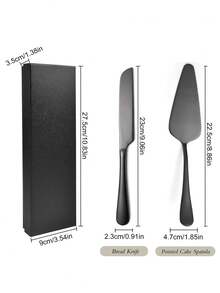1 套不锈钢蛋糕刀披萨铲水果甜点抹刀套装返校婚礼派对服务器、面包刀、披萨铲 - 黑色 - 查看 12