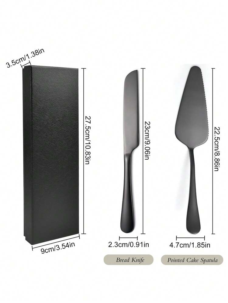 1 套不锈钢蛋糕刀披萨铲水果甜点抹刀套装返校婚礼派对服务器、面包刀、披萨铲 - 黑色 - 查看 12