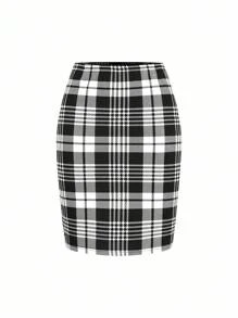 Ellevyn 2 件女士优雅格子印花长袖双排扣夹克和中长裙套装，秋季女装校服教师服办公室服装 - 黑與白 - 查看 8