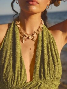 Aralina 女式露背褶饰花卉蕾丝优雅度假装迷你连衣裙