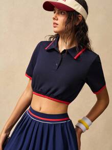 VARSIVA Áo thun polo thể thao cắt cúp viền tương phản mùa hè dành cho nữ - Nhiều màu - Xem 6