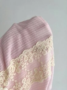 Elamini Women's Casual Lace Patchwork Knit Camisole, Autumn/Winter - Pink - View 4