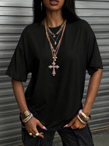 INAWLY Áo thun nữ cổ tròn tay ngắn họa tiết rồng thường ngày mùa hè có khẩu hiệu ACCOMPLISH YOUR FUTURE Áo thun họa tiết nữ - màu đen - Xem 3