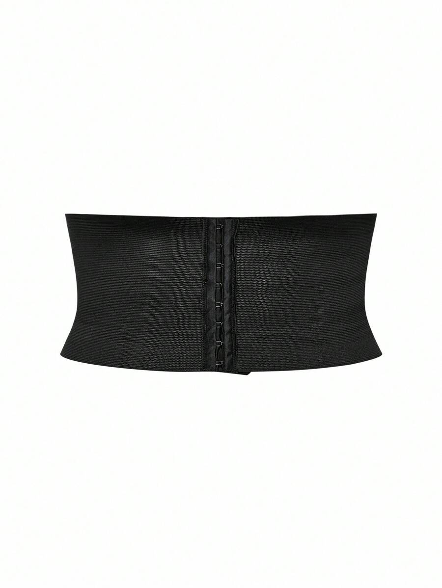 SHAPORA Plus Size Women's Black Front Button Waist Belt, Everyday Wear - Black - View 1
