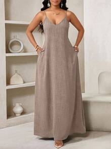 SHEIN Lady 2025 新款蓝色女士波西米亚风露背女士宽松长裙女士连衣裙宽松露肩生日和活动礼服/节日礼服度假服装女士波西米亚风/波西米亚风女装吊带上衣非洲女装女士连衣裙夏季热带女士连衣裙新品女士连衣裙沙滩裙复活节连衣裙/复活节女士连衣裙/复活节女士服装 - 咖啡棕 - 查看 4