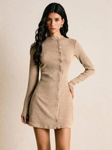 Poéselle 女装 小高领连衣裙 不对称纽扣门襟长袖连衣裙 针织舒适连衣裙 休闲女式纯色休闲长袖迷你连衣裙 棕褐色连衣裙 浅棕色连衣裙 罗纹针织连衣裙 大地色连衣裙 翻领连衣裙 女式秋季连衣裙 秋季连衣裙 女式秋季服装 女式秋季服装 女式冬季服装 女式秋季服装 女式冬季服装 女式冬季服装 女式冬季服装 女式纽扣连衣裙 - 灰色 - 查看 2