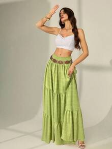 SHEIN Tall Chân váy xếp ly eo trơn màu cho nữ - màu xanh lá - Xem 6