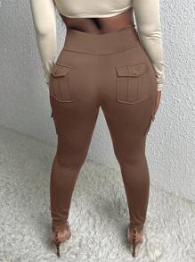 EURMUSE Women's Solid Color Casual Pants - Mocha Brown - View 2