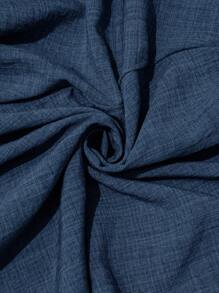 SHEIN Maternity Solid Color V-Neck Batwing Short Sleeve Pleated Dress - Navy Blue - View 7