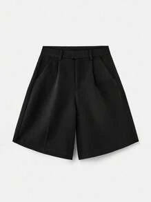 lacRébo Tailored Bermuda Shorts With Pleated Front Teacher Going Out Office Chic Top Spring Summer - Black - View 6