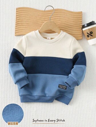 Cozy Pixies Baby Boy Contrast Color Knit Collar Long Sleeve Pullover Sweatshirt, Versatile & Comfortable,In Fall/Winter