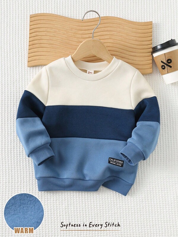 Cozy Pixies Baby Boy Contrast Color Knit Collar Long Sleeve Pullover Sweatshirt, Versatile & Comfortable,In Fall/Winter