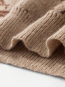 GALLERY FADE Round Neck Knitted Pullover For Men, Soft & Solid Color, Dropped Shoulder, Versatile, Business/Commute Wear, Autumn/Winter Eye Sweater Grunge Sweater Brown Sweater Graphic Sweater Men Knit Sweater Eye Print Sweater Mens Knit Sweater Mens Eye Sweater - Khaki - View 6