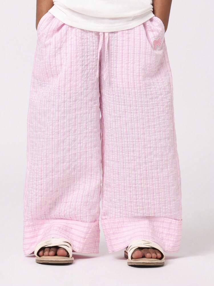 Wide Leg Linen Feel Pants With Bow Detail