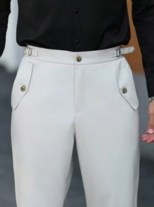 Manfinity Bizformal 男士休闲纯色西装裤，百搭男士白色正装裤白色正装裤男士男士服装男士裤子男士衣服男士裤子男士正装裤 - 米色 - 查看 6