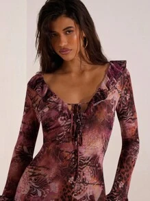 Opulessa 女士休闲印花宽松长袖罩衫 - 彩色 - 查看 3