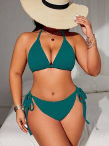 Swim Lushoire Plus Size Women Beach Vacation Bikini Set - Teal Blue - View 5