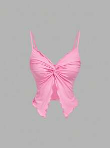 SHEIN MOD 休闲时尚百搭纯色性感夏季女式背心 - 粉色 - 查看 8