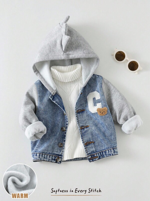 Cozy Pixies Bébé garçons veste à capuche avec ours dessin animé et couleurs contrastées