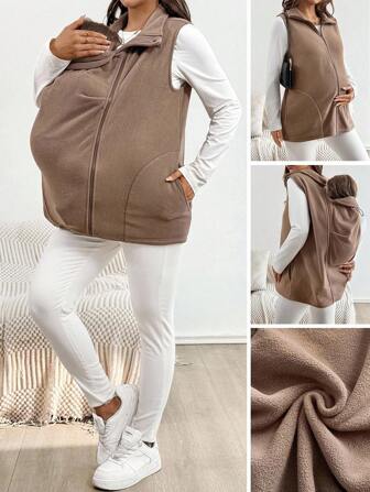 SHEIN Giacca incinta semplice e monocromatica con chiusura lampo, collo alto, 3 in 1