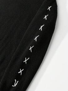 Manfinity CasualKnits 男士撞色简约休闲圆领长袖毛衣 Y2k 毛衣 哥特毛衣 Y2k 长袖男士针织毛衣 男士黑色毛衣 Y2k 上衣 男士返校 Y2k 毛衣 男士黑色针织毛衣 男士哥特毛衣长袖针织上衣 破洞毛衣，秋冬 - 黑色 - 查看 4