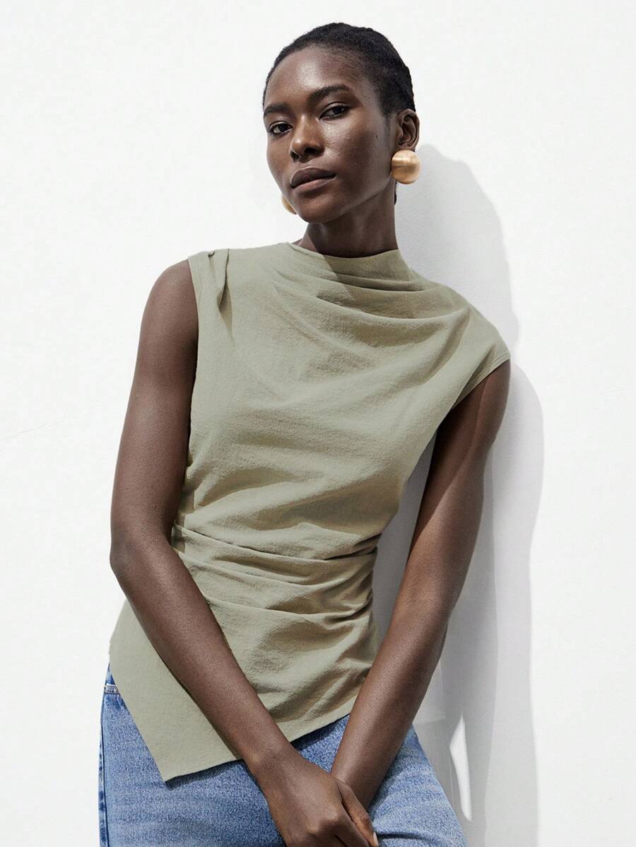 Lumivelle Débardeur élégant et mode pour femmes, minimaliste et polyvalent en coton, col bénitier, dos nu, avec lien à la taille. Convient pour le printemps et l'automne