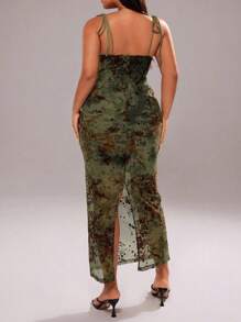 Rustia Plus Size Spaghetti Strap Front Knot Mesh Backless Split Dress - Multicolor - View 2