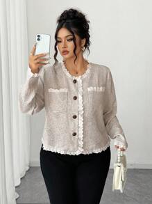 Elenzga Plus Size Women Elegant Lace Trim Cardigan Fall Winter Cloth For Women Autumn - Multicolor - View 3