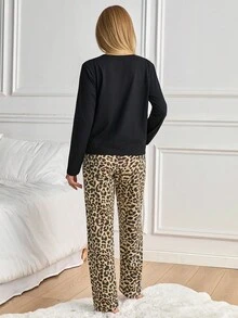 EURMUSE 心形豹纹长袖家居服套装（上衣和裤子） - 彩色 - 查看 2