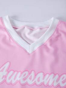 SHEIN Explorewe Tween 女童早春/秋季时尚数字印花长袖 V 领上衣和针织印花图案裤子两件套可爱服装 - 黑色 - 查看 3