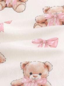 Cozy Pixies Conjunto de Pijama com 2 Peças, Top de Manga Longa Gola Careca e Legging de Cintura Elástica com Estampa de Urso Cartoon para Meninas Bebê