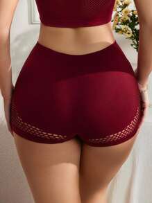 SHEIN Hautfreundliche, atmungsaktive, einfarbige, sexy, nahtlose Damen Panty-Shorts - Bordeaux - Übersicht 4