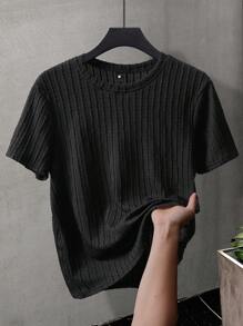 Manfinity Homme Men's Summer Solid Color Round Neck Short Sleeve Casual T-Shirt - Black - View 6