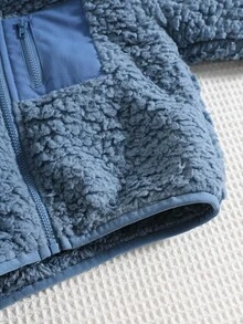 SHEIN Autumn/Winter Cute Blue Fluffy Stand Collar Zip-Up Jacket, Unisex Baby/Toddler Clothes Fall - Multicolor - View 6
