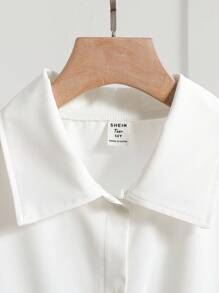 Sparklyn 彼得潘领长袖宽松白色衬衫，甜美百搭学院风独特法式荷叶边上衣，适合春秋季节，返校服装 - 白色 - 查看 6