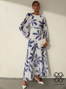 Aveloria Modichic Tencel Printed Romantic Vacation & Commute Long Sleeve Dress For Women Fall Cloth For Women - Blue and White - View 5