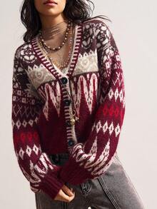 Bohemela Áo khoác len dệt kim khối màu đỏ Angola cổ điển thường ngày BOHO dành cho nữ, Áo khoác len dệt kim tay dài Boho Fair Isle thời trang thu/đông, Phong cách đồng quê miền Tây, Kỳ nghỉ hòa nhạc cho mùa thu/đông, Thích hợp mặc khi đi nghỉ & mặc hàng ngày & trở lại trường, Halloween, Thu - Nhiều màu - Xem 7