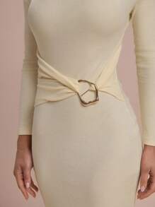 Modelyn Women's Elegant Solid Color Asymmetric Collar Fitted Mermaid Dress - Yellow - View 7