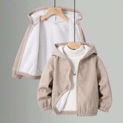 Young Boys Thick Wool Hooded Jacket,Khaki Hooded Zip-Up Swe…
